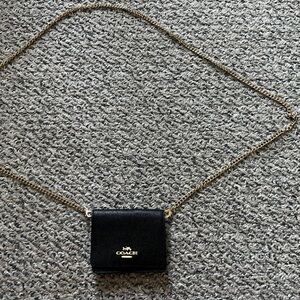 Coach Black Card Holder with Gold Chain